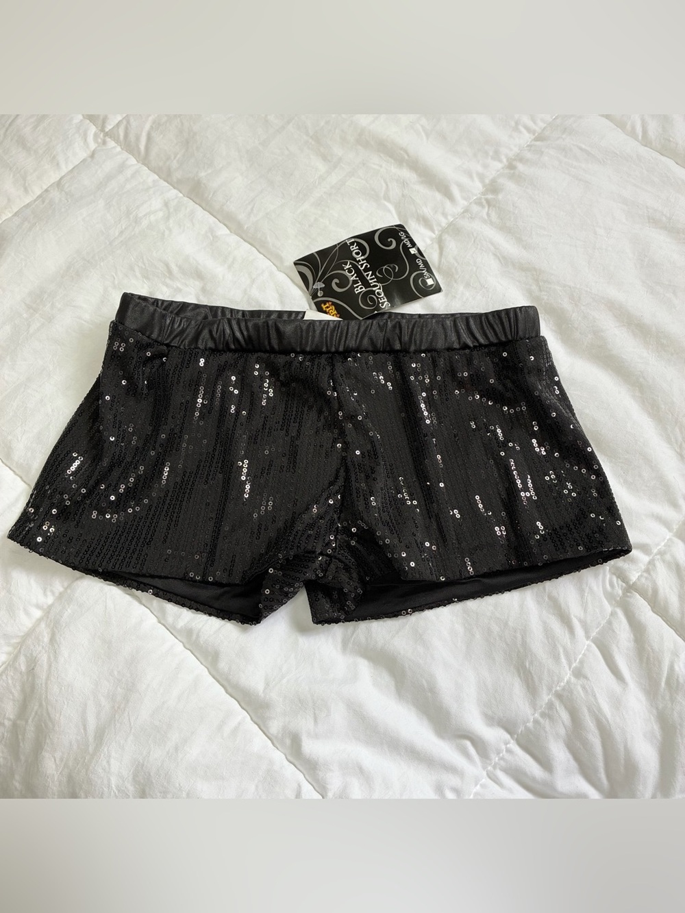 New Spirit Halloween Black Sequin Pull-On Shorts